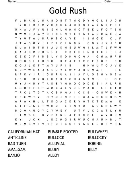 Gold Rush Word Search - WordMint