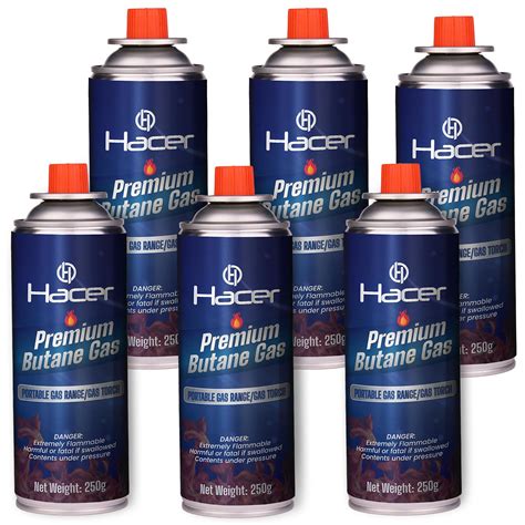 Hacer 6 x 250g Pure Butane Gas Cartridges for Camping Stove, Portable ...