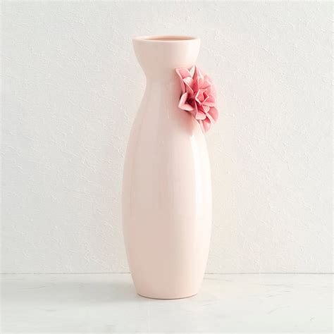 Buy Moksha Pink Textured Ceramic Rose Petal Detail Vase from Home ...