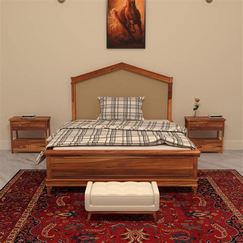 Unique Retro Times Simple Handmade Wooden Bed with Bedroom Set – Woodshala