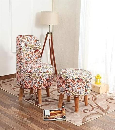 Upholstered Ottoman Chair: Velvet, Leather & Wooden Frame