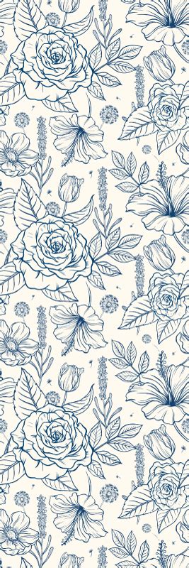 Delft Blue flower flower pattern wallpaper - TenStickers