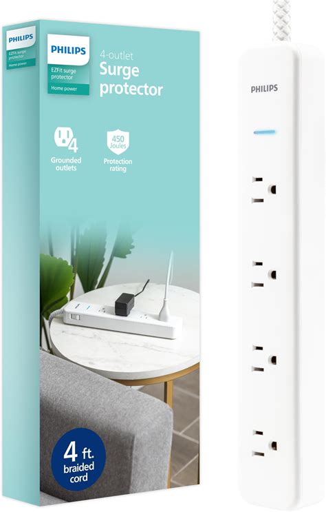 Amazon.com: Philips 4-Outlet Surge Protector Power Strip, 4 Ft Braided ...