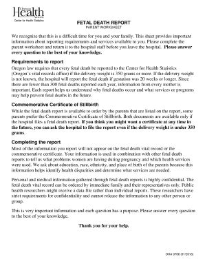 Fillable Online Parent worksheet for Oregon fetal death record ...