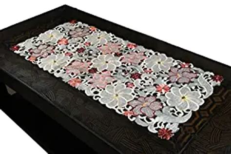 Tanlooms Maroon Tissue Embroidery Design Centre Table Runner [15x33 ...