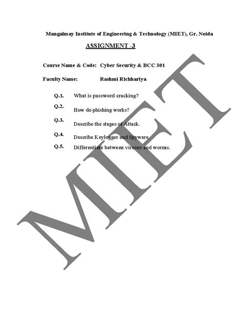 Assignment -3 - Cyber Security* - : Mangalmay Institute of Engineering ...