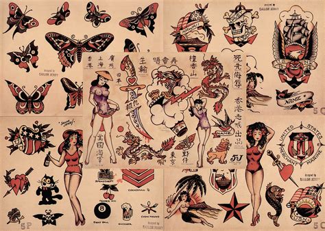 Sailor Jerry Traditional Vintage Style Tattoo Flash 5 Sheets 11x14 Old ...