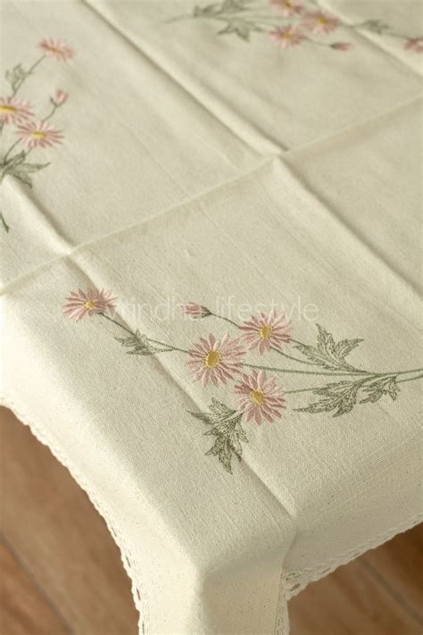 COTTON TABLE CLOTH with embroidery -Square -coffee table cover-customi ...