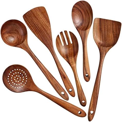 Decorlay Wooden Spoon Natural Handmade Cooking Spoon Set, Kitchen ...