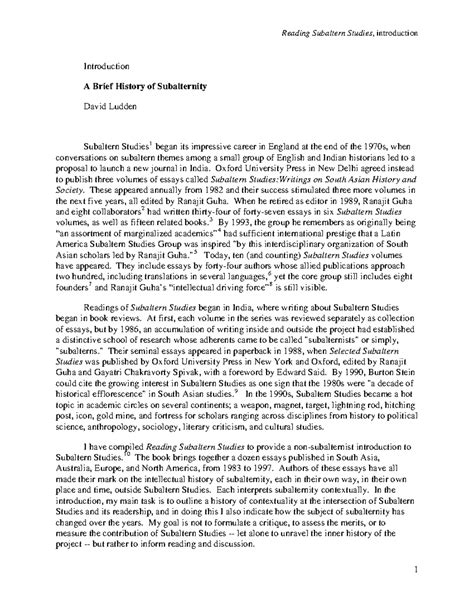 Reading SS Intro - Nicee - Introduction A Brief History of Subalternity ...