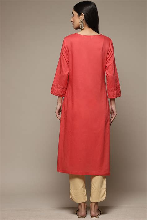 Orange Cotton Straight Kurta
