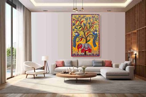 flora tree with two peacock madhubani painting