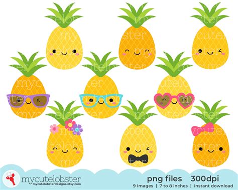 Cute Pineapples Clipart Set of Pineapples Fun Pineapple - Etsy India