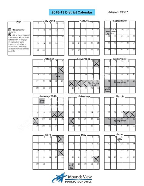 2018 - 2019 District calendar | Mounds View Public School District ...