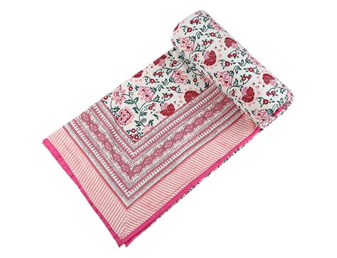 Cotton Dohar / Blanket Single Bed Size Hand Block Printed, Pink Jaal P ...