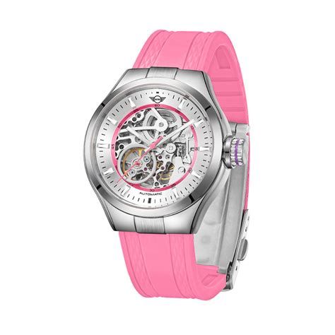 Skeleton Silicone Strap - Pink Automatic Watch with Stylish Design ...