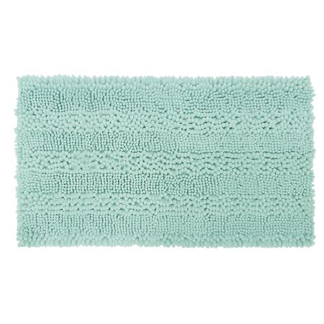 Laura Ashley Astor Striped Plush Chenille 17" X 24" Bath Mat, Aqua ...