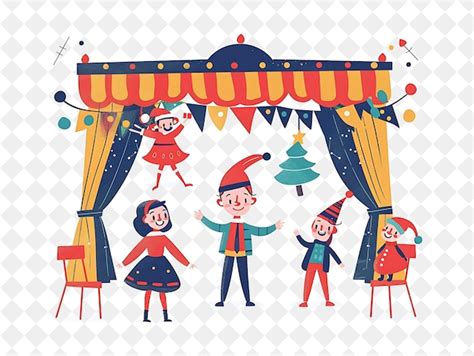 Christmas puppet show with characters performing a play desi ...
