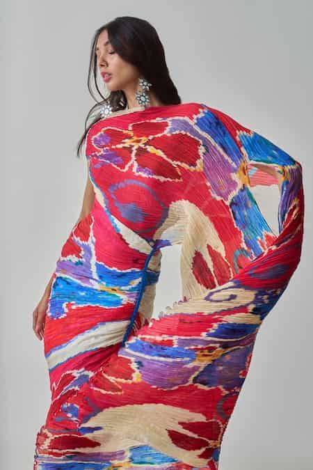 Buy Pink Silk Off-shoulder Kathy Ikat Print Dress For Women by Saaksha ...