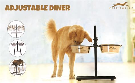 PETS EMPIRE Adjustable Pets Bowl Elevated Double Diner Dog Bowls (900 ...