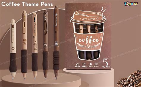 Toyshine Coffee Theme 5 Pc Retractable Quick Dry Ink 0.5mm Fine Gel ...
