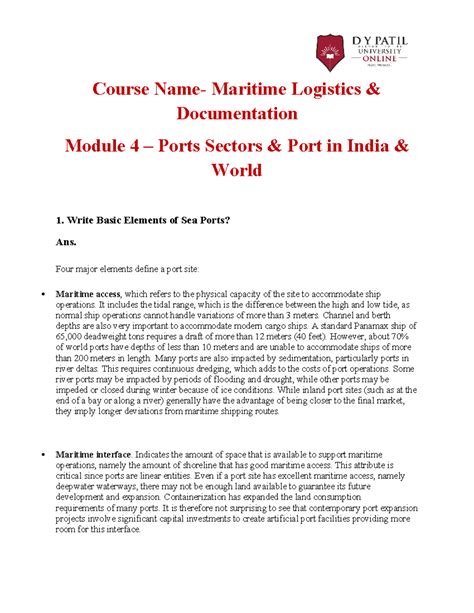 QAB Module 4 – Overview of Port Sectors in India and the World - Studocu