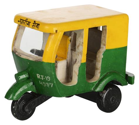 K Art Wooden Auto Rickshaw Figurine (19 cm x 10 cm x 14 cm, Yellow and ...
