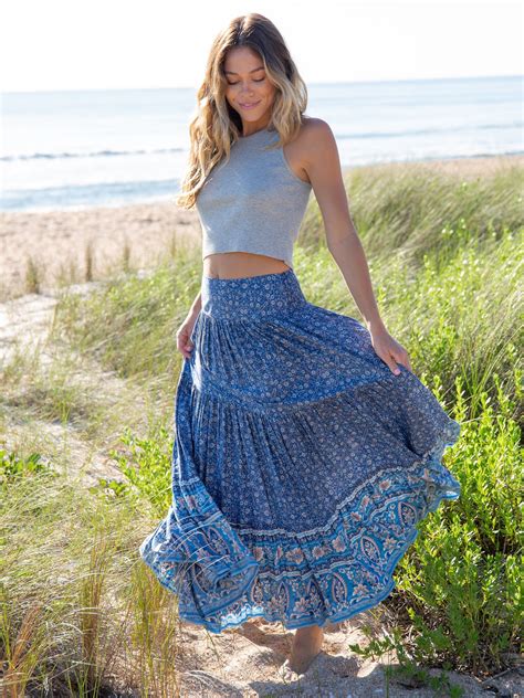 Hanna Maxi Skirt - Blue Floral Border / M | Boho style outfits, Boho ...