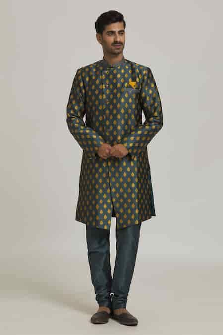Buy Yellow Brocade, Silk Embroidery Bright Floral Pattern Sherwani With ...