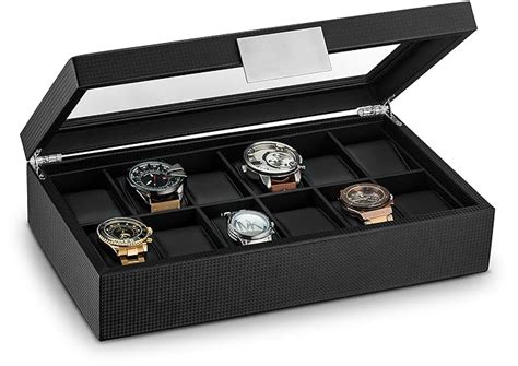 Buy Glenor Co Watch Box for Men - 12 Slot Luxury Carbon Fiber Design ...