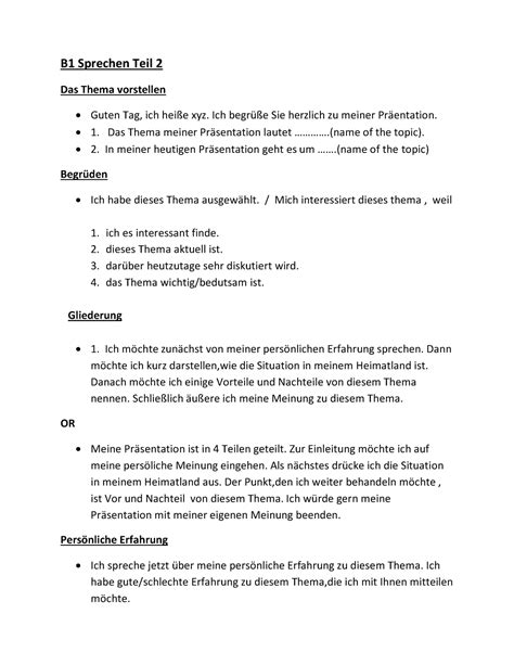B1 Sprechen teil-2 - Schreiben teil for goethe notes - B1 Sprechen Teil ...
