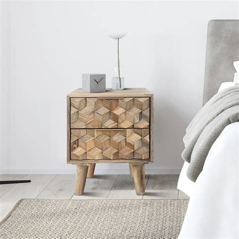 Buy Wooden Twist Nucleus Carved Mango Wood Bedside Table Online at ...