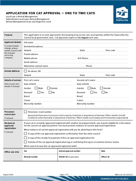 Fillable Online application for cat approvalone to two cats Fax Email ...