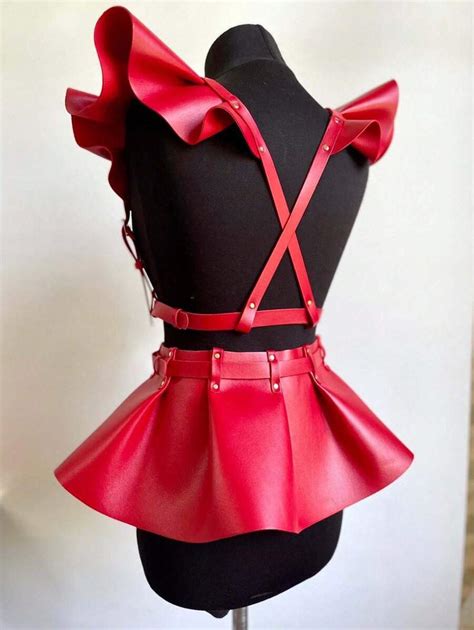 1pc Steampunk Style Women's Red Ruffle Skirt With Tassel And Silver ...