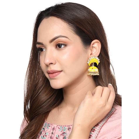 Buy Yellow Chimes Yellow Contemporary Jhumkas Earrings Online