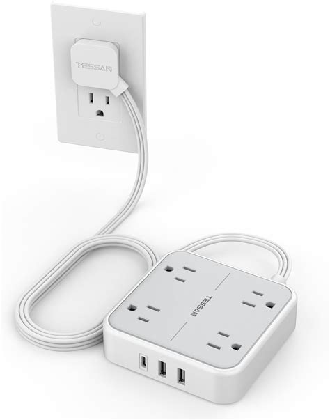 Amazon.com: Flat Multi Plug Extender with 3 USB Wall Charger(1 Type C ...