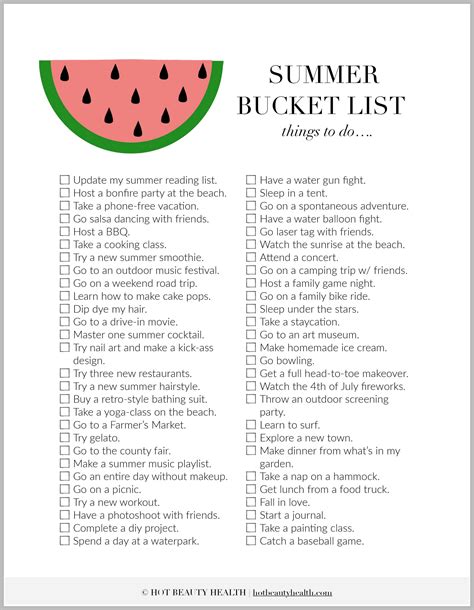 Summer Bucket List Printable Free | Plan Your Year Easily!