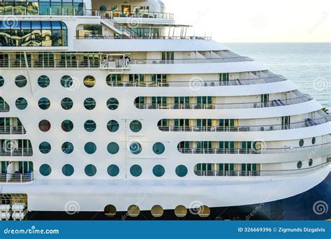 Large Cruise Ship Side View Fragment with Round Portholes Rows and ...