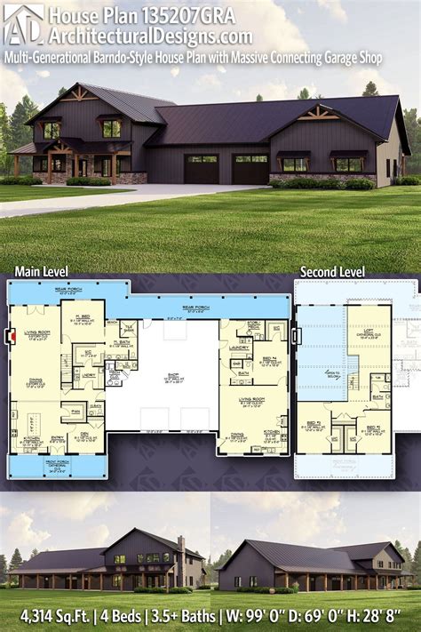 Plan 135207GRA: Multi-Generational Barndo-Style House Plan with Massive ...