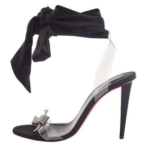 Christian Louboutin Black Satin and PVC Astrinodo Ankle Tie Sandals ...