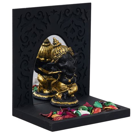 Gold & Black Polyresin Baal Ganesh Dancing Showpiece with Rectangle Wo ...