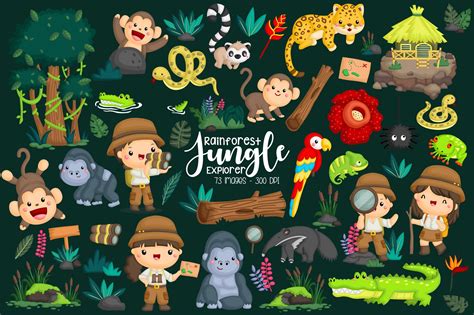 Rainforest Jungle Explorer Clipart Illustration par Inkley Studio · Creative Fabrica