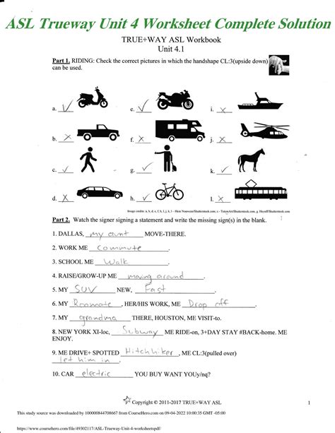 SOLUTION: Asl trueway unit 4 worksheets pdf 1 - Studypool