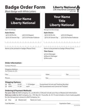 Fillable Online Badge Order Form - United American Insurance Company ...
