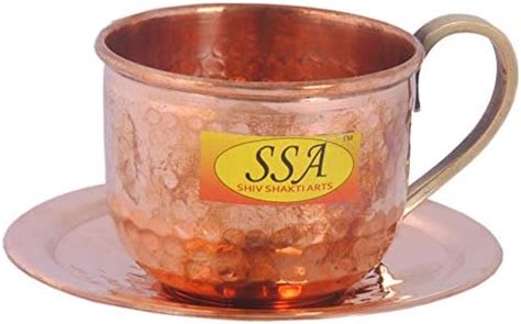 SHIV SHAKTI ARTS Handmade Pure Copper Cups with Small Base and Saucers ...