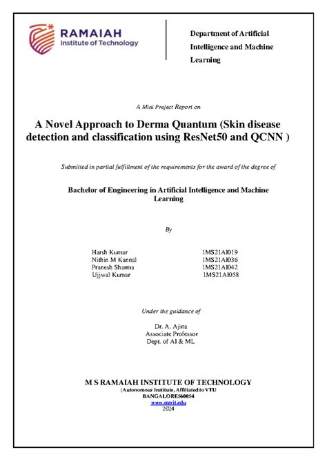 A Mini Project Report on Derma Quantum for Skin Disease Detection - Studocu