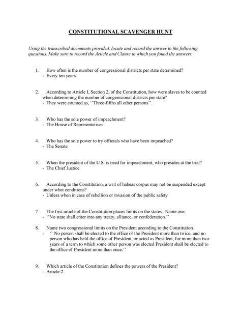Constitutional scavenger hunt - CONSTITUTIONAL SCAVENGER HUNT Using the ...