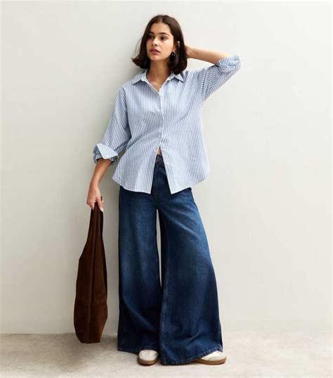 Blue Striped Long Sleeve Oxford Shirt | New Look