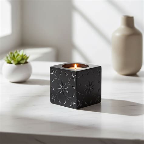 Soapstone T-light Candle Holder - floral carvings – Natriel