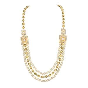 Mahi 3 Layers White and Golden Glass Beads Base Dulha Moti Mala Haar ...